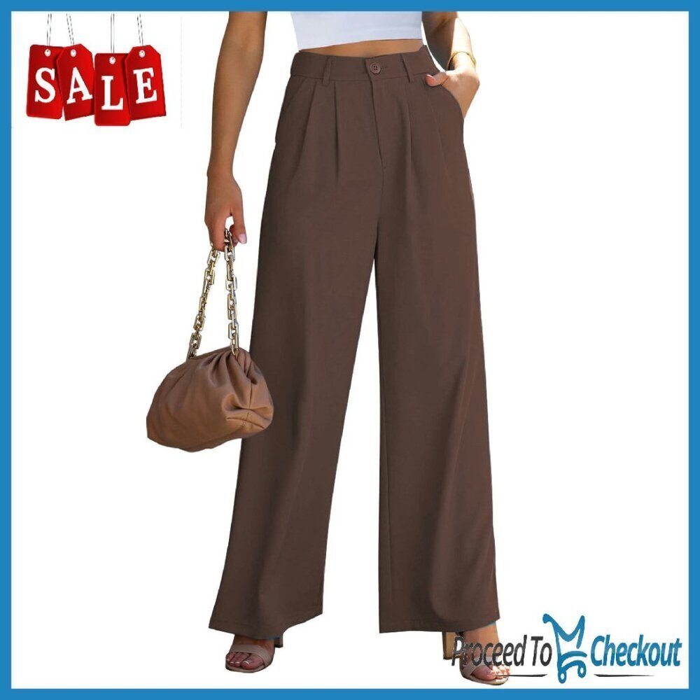 High Waisted Wide Leg Dress Pants Work Office Casual Polyester Stretch